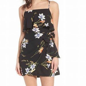 Nordstrom Lush Black Floral Spaghetti Strap Dress